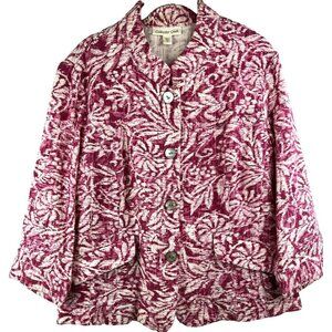 Coldwater Creek Women's Jacket 16 Textured 3/4 Sleeve Pink Paisley Button Blazer